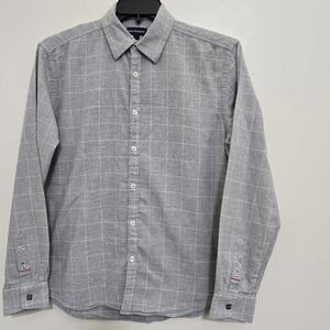 JACK MAVERICK size Large Slim‎ Fit Brushed Flannel Plaid Button Down Shirt Gray